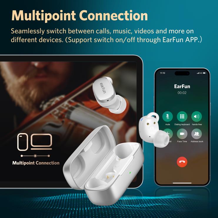 EarFun écouteurs gratuit pro 3 B00VV2 blanc argenté